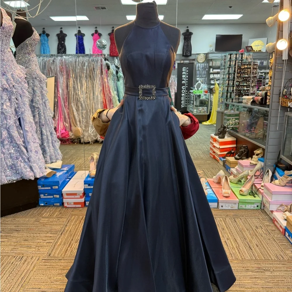 SHERRI HILL NAVY PROM DRESS FORMAL PAGEANT GOWN SZ 00 53659 - Picture 7 of 8